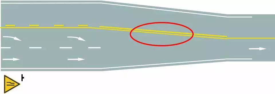 a,接近障碍物标线 b,车行道变多标线 c,路面宽度渐变标线 d,施工路段