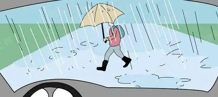 驾驶客车在图中所示的雨天行驶时,路上行人视线受限,观察和反应能力